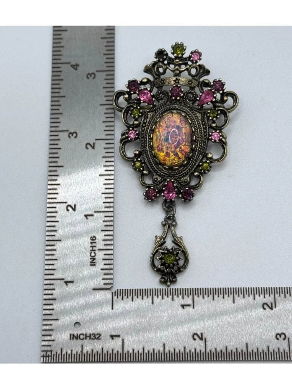 Sarah Coventry Contessa Pin Earring Set Foil Glass Faux Opal Rhinestone 1974